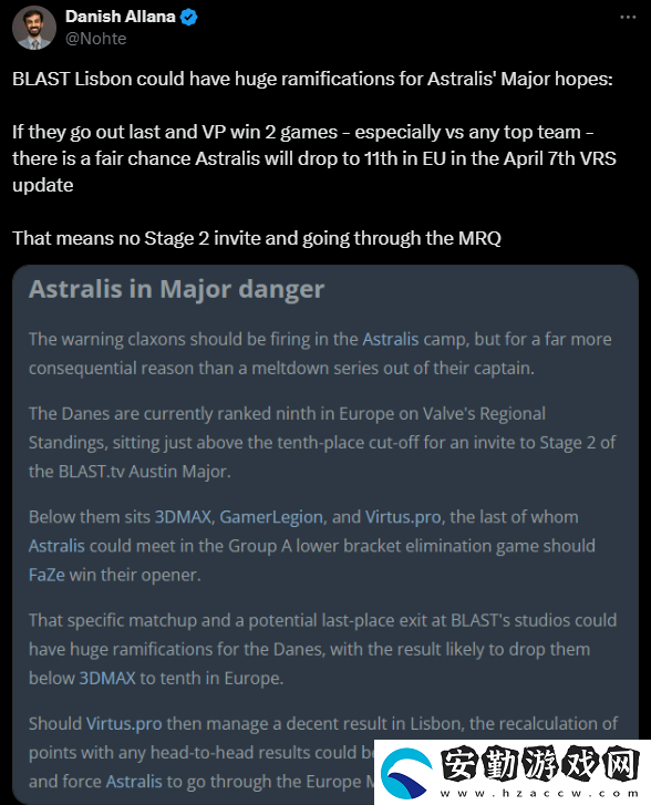 岌岌可危！Astralis或無緣BLAST.tv奧斯汀Major直邀